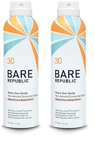 Bare Republic Mineral Sunscreen Spray SPF 30 - Sheer Finish, Natural Oils, Coconut Mango - 6 Fl Oz