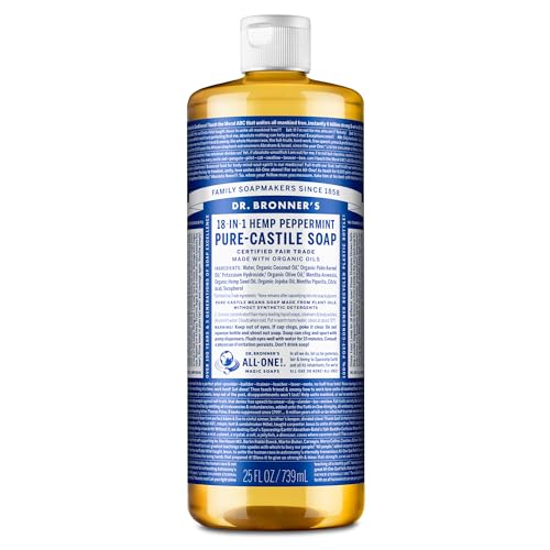 Dr. Bronner's Pure-Castile Liquid Soap - Organic Oils, Vegan, 18-in-1 Uses - 25oz Peppermint