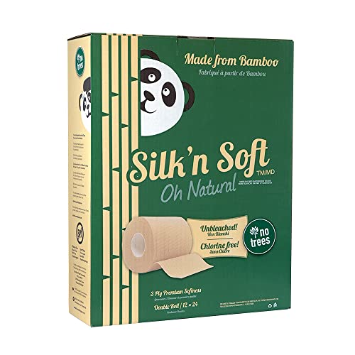 Silk'n Soft Bamboo Toilet Paper - Unbleached, Soft & Strong, 3-Ply, Tree-Free - 12 Rolls