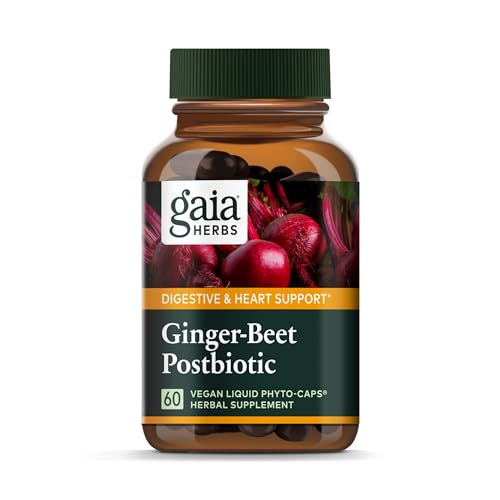 Gaia Herbs Ginger-Beet Postbiotic - Supports Gut & Heart Health, Vegan & Organic - 60 Capsules
