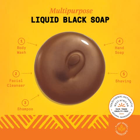 Alaffia Authentic African Black Soap - Detoxifying Cleanser, Moisturizing Shea Butter - 32 Fl Oz