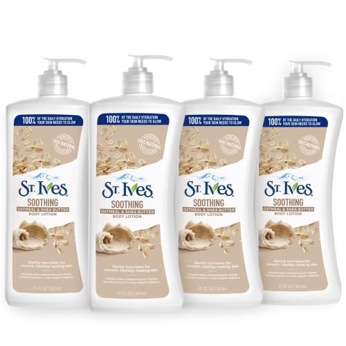 St. Ives Body Lotion - Hydrating Oatmeal & Shea Butter, 100% Natural Moisturizers - 21 fl oz, 4 Pack