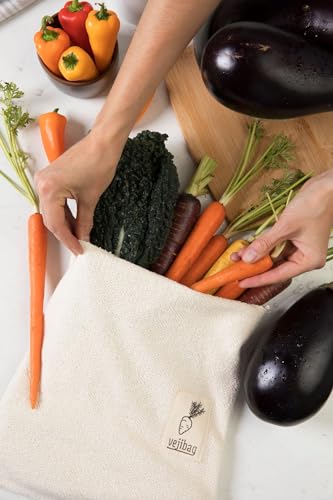 VEJIBAG Standard Produce Bag - Keeps Vegetables Fresh Longer, Organic Cotton, Washable - 11"x12"