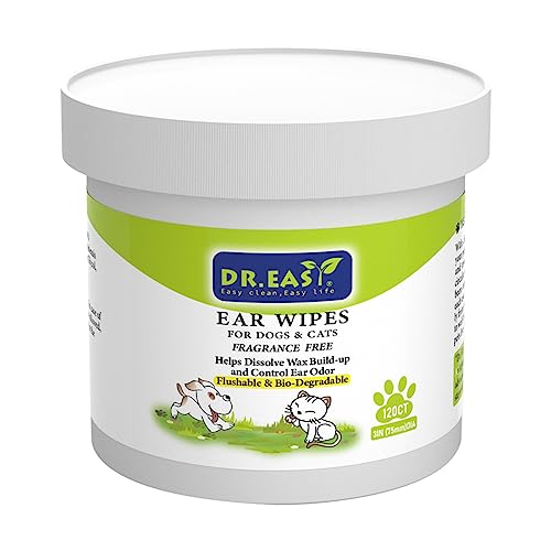 Dr.Easy Pet Ear Grooming Wipes - Dissolves Wax, Controls Odor, Safe Ingredients - 120ct