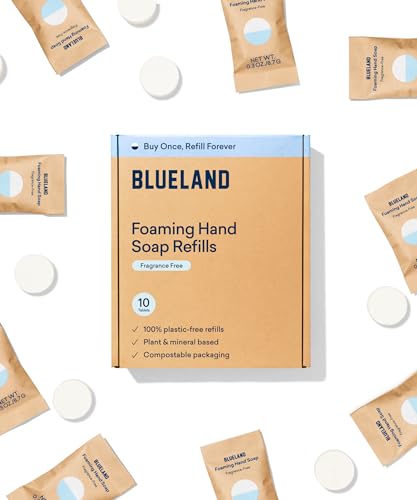 BLUELAND Foaming Hand Soap Tablets - Plant-Based, Hypoallergenic, 10 Pack for 90 Fl Oz