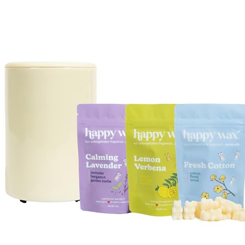 Happy Wax Mod Wax Warmer Gift Set - Lasting Aromas, Ceramic Design, Auto Shut Off - 6oz