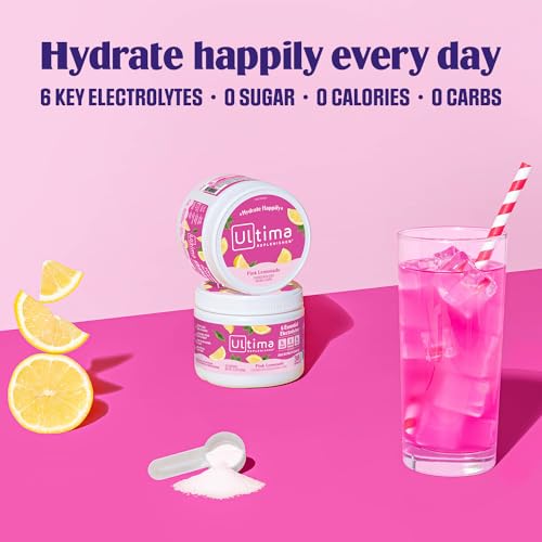 Ultima Replenisher Electrolyte Drink Mix - 6 Key Electrolytes, Pink Lemonade Flavor - 30 Servings