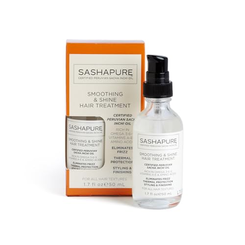 SASHAPURE Hair Treatment - Frizz Control, Heat Protection, USDA Organic Sacha Inchi Oil - 1.7 fl.oz.