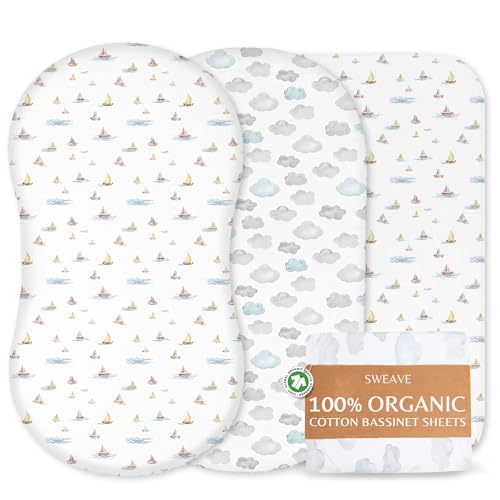Sweave Organic Cotton Bassinet Sheets - GOTS Certified, Snug Fit, Breathable Percale - 2-Pack