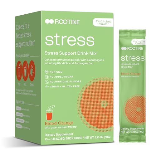 Rootine Stress Support Adaptogen Drink Mix - Boost Energy, Mood & Cortisol Balance - 30 Servings