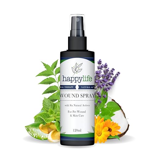 Happy Life Naturals Pet Wound & Skin Care Spray - Soothes Itch & Hot Spots, Aloe & Neem - 4.06 fl oz