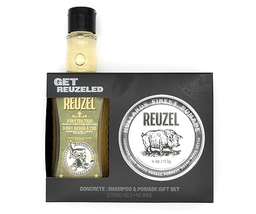 REUZEL Concrete Matte Pomade & 3-in-1 Shampoo Set - Strong Hold, Refreshing Aroma - 4oz, 350ml