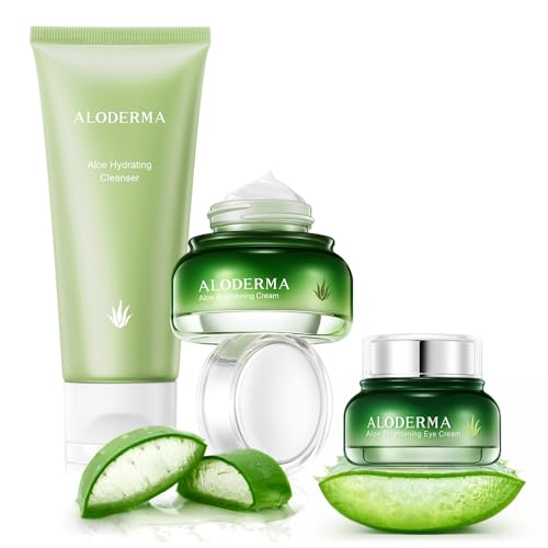 Aloderma Skin Care Set - Brightening Cleanser & Creams with Organic Aloe Vera - 3 Pack