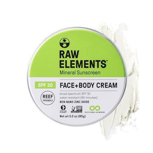 Raw Elements Mineral Sunscreen SPF 30 - Non-Toxic, Reef Safe, Water Resistant - 3oz Tin
