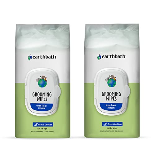 earthbath Pet Wipes - Moisturizing & Deodorizing for Dogs & Cats, Non-Toxic - Green Tea, 100 Count