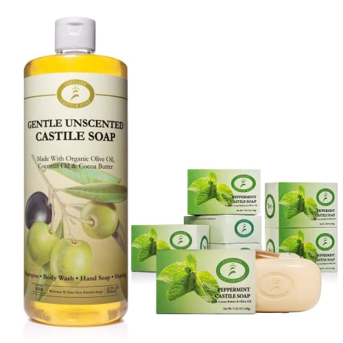 Carolina Castile Bar Soap - Hydrating Organic Formula, Mild Peppermint, Vegan - 4oz