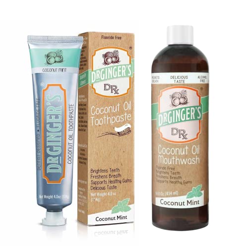 Dr. Ginger's Coconut Oil Toothpaste & Mouthwash Bundle - Fresh Breath, Gum Health, 4oz & 14oz