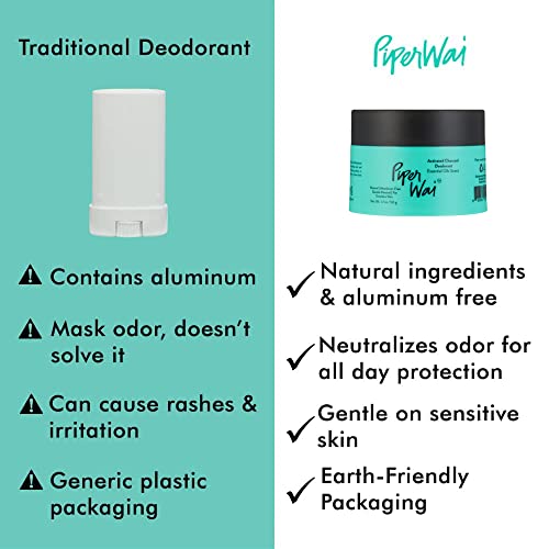 PiperWai Natural Deodorant - Odor Protection, Vegan, Aluminum-Free, Activated Charcoal - 50g