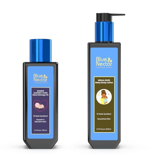 Blue Nectar Baby Skin Care Bundle - Nourishing Ghee Oil & Lotion for Delicate Skin - 10.14oz