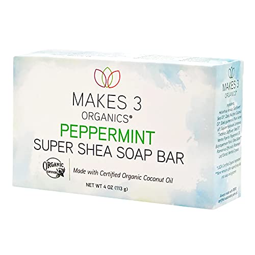 Makes 3 Organics Peppermint Shea Butter Bar Soap - Antioxidant-Rich, USDA Certified Organic - 4oz