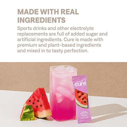 Cure Hydration Powder Packets - Rapid Dehydration Relief, Non-GMO, Vegan - Watermelon, 14 Packets