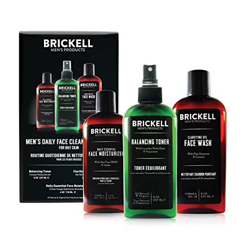 Brickell Men's Grooming Set - Natural Acne Treatment, Hydrating Routine for Oily Skin - 3pc