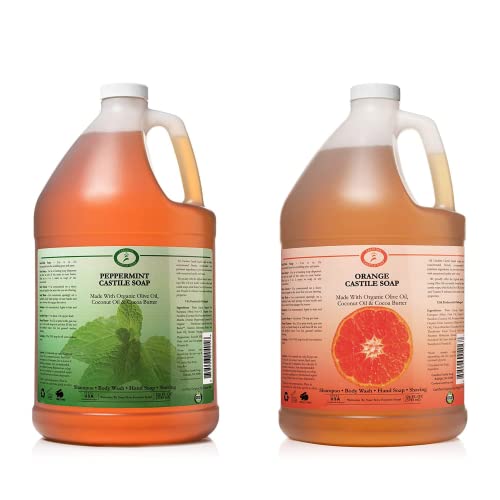 Carolina Castile Soap Body Wash - Non-Drying, Organic & Vegan - Peppermint & Orange, 1 Gallon