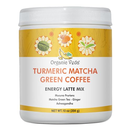 Organic Veda Turmeric Matcha Coffee Powder - Boosts Energy, Supports Immunity - 10 oz
