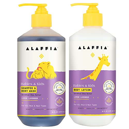 Alaffia Kids Shampoo & Body Wash Set - Nourishing, Natural Lemon Lavender - 16oz Each
