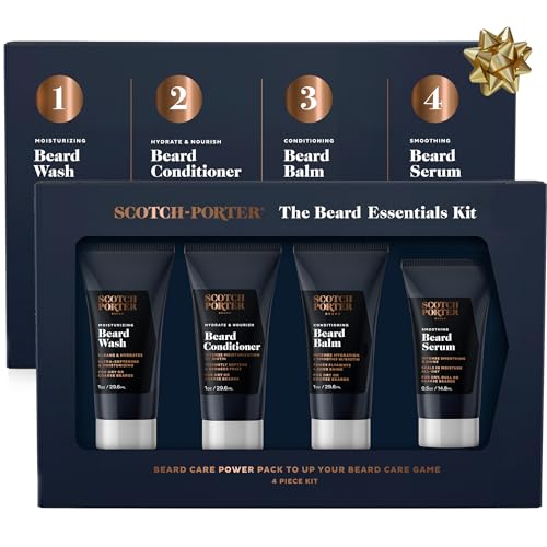 Scotch Porter Beard Care Set - Hydrating Wash, Conditioner & Balm, Vegan - 3x1oz, 1x0.5oz