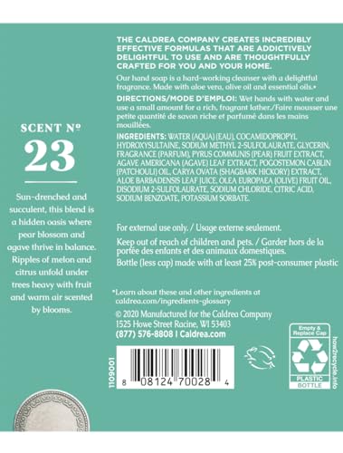 Caldrea Hand Soap Refill - Cleans & Conditions with Aloe Vera, Pear Blossom Agave Scent - 32oz