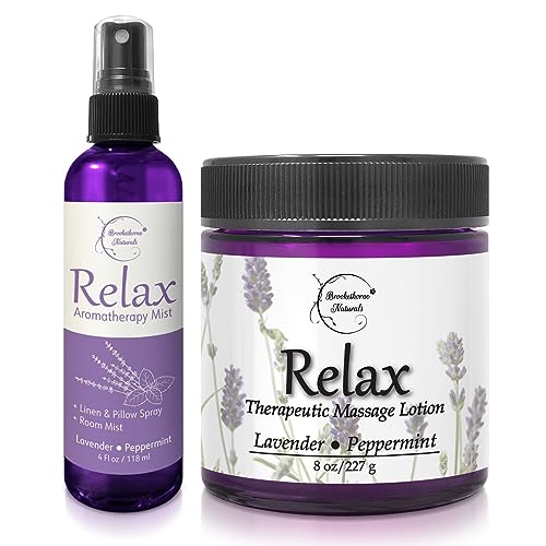Relax Massage Lotion & Aromatherapy Spray - Lavender Calm, Natural Ingredients - 8oz Duo