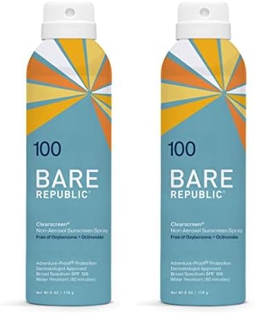 Bare Republic Sunscreen Spray SPF 100 - Transparent, Water Resistant, Vitamin E, 6 Fl Oz (Pack of 2)