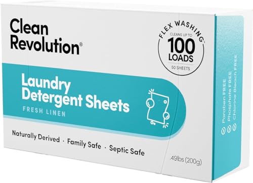 Clean Revolution Laundry Detergent Sheets - Fresh Linen, 400 Loads, Dermatologist Tested, 200 Sheets