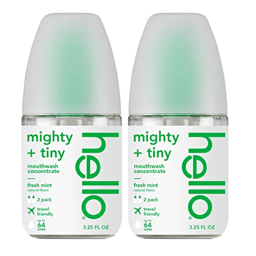 Hello Fresh Mint Mouthwash - Alcohol-Free, Vegan, Travel Size, Coconut & Tea Tree Oil - 2 Pack