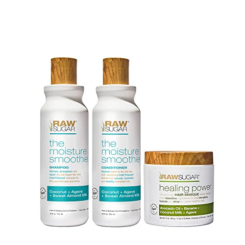 Raw Sugar Hair Care Set - Nourishing Shampoo, Conditioner & Masque for Dry Hair - 3 Products