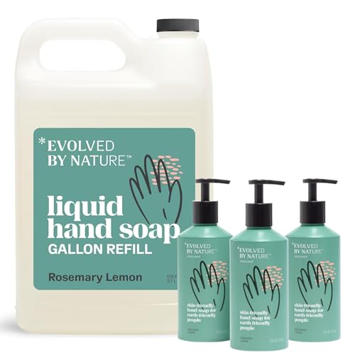 Evolved By Nature Liquid Hand Soap - Hydrating, Rosemary Lemon, Biodegradable, 12oz, 3 Pack