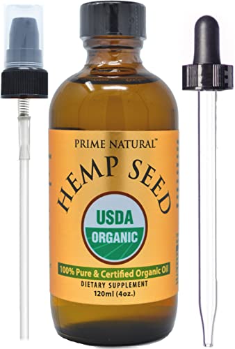 PRIME NATURAL Body Oil - High Omega 3 6 9, Pure & Unrefined, Vegan - 4oz Organic Hemp Seed