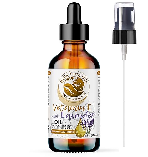 Bella Terra Oils Lavender Infused Organic Vitamin E Oil - Skin Vitality & Tranquil Aroma - 4oz
