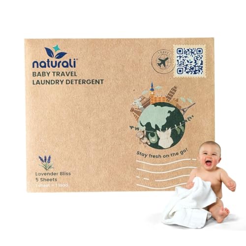 Naturali Baby Travel Laundry Detergent Sheets - Compact, Non-Toxic, Lavender Scent - 5-Pack
