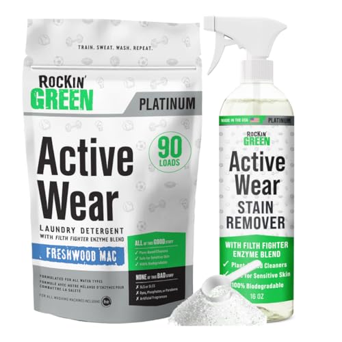 Rockin' Green Laundry Detergent - Removes Tough Odors & Stains, Plant-Based Enzymes - 90 Loads
