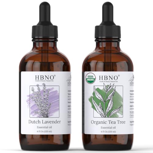 HBNO Lavender & Tea Tree Essential Oils - USDA Organic, Cruelty-Free, 4 oz Value Bundle