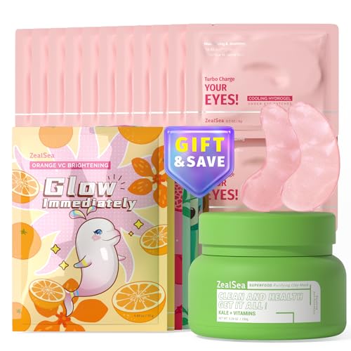 ZealSea Skin Care Set - Revitalizing Clay Mask, Eye Patches & Sheet Masks for Bright Skin