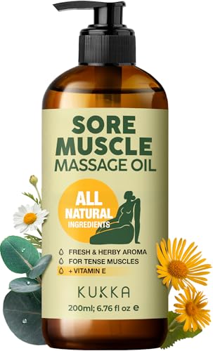 Kukka Sore Muscle Massage Oil - Natural Pain Relief with Eucalyptus & Chamomile - 6.76oz