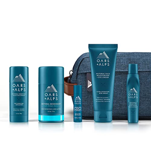 Oars + Alps Skin Care Set for Men - Hydrating Face Wash, Eye Roller, Deodorant & Lip Balm - 5 Items