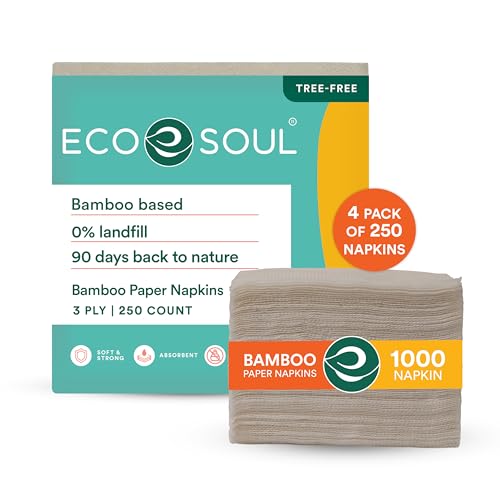 ECO SOUL Bamboo Paper Napkin - Soft, Strong, Chemical-Free, Biodegradable - 250 Napkins