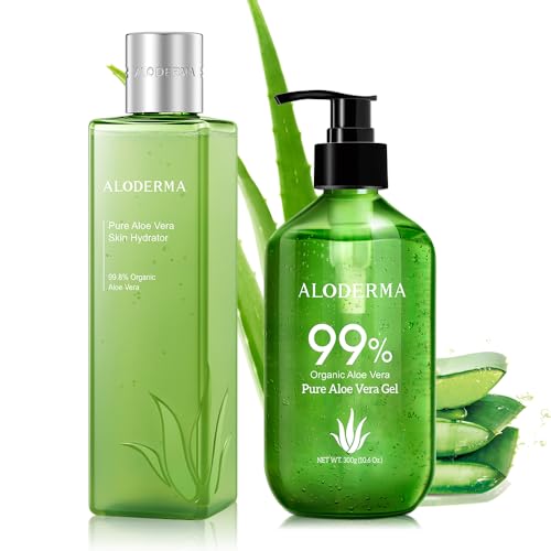 Aloderma Aloe Vera Skin Care Set - Hydrating Toner & 300g Gel, 99% Organic Ingredients