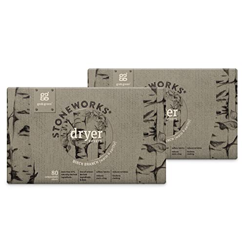 Grab Green Fabric Softener Dryer Sheets - Softens & Freshens, Plant-Based Birch Scent - 160 Sheets