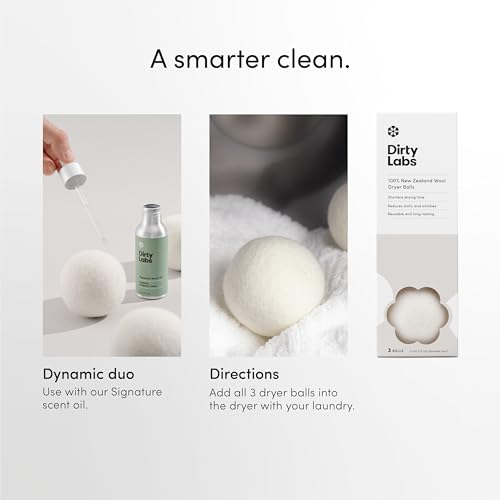 Dirty Labs Wool Dryer Balls - Reduces Drying Time, Static & Wrinkles - 3 Balls, 3 Inch Diameter