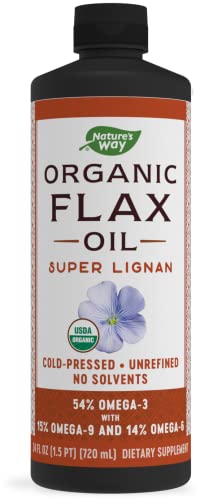 Nature's Way Organic Flax Seed Oil - Omega-3 Rich, Cold-Pressed, Gluten-Free - 24 Fl Oz